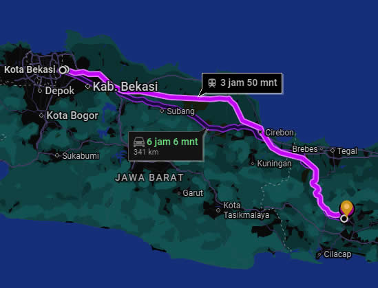 cari-rute-perjalanan-saya-dari-Bekasi-ke-Purwokerto-banyumas